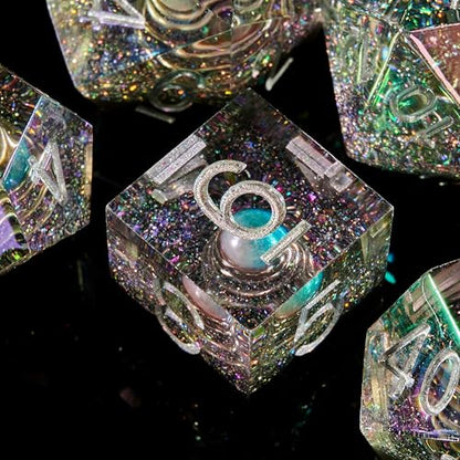 FugaCity Dice Set,Handmade Sharp Edge 7 Piece Resin Dice-Dungeon&Dragons Polyhedral Dice Set, D&D Dice Set with Gift Dice Case for RPG MTG Table Games - color: A-mini Planet