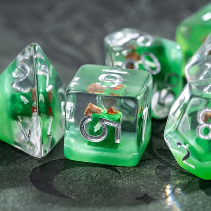 UDIXI 7PCS DND Dice Set Resin Polyhedral D&D Dice for RPG Tabletop Games | Gelatinous Cube Inclusions, Velvet Storage Bag, DM Gift, for Dungeons and Dragons Role Playing Games Board Games - color: Gelatinous Cube