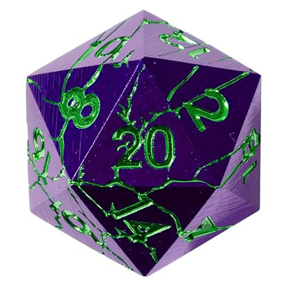 Metal Dice for DND - Ancient Cracked Pharaoh Ruins – Purple Green Cracks | Beautiful 7pc Polyhedral Dice Set, Smooth Rolling, Role Playing Games (RPG), Compatible with D&D, for Dungeons and Dragons - color: Purple With Green Cracks