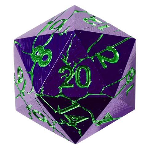 Metal Dice for DND - Ancient Cracked Pharaoh Ruins – Purple Green Cracks | Beautiful 7pc Polyhedral Dice Set, Smooth Rolling, Role Playing Games (RPG), Compatible with D&D, for Dungeons and Dragons - color: Purple With Green Cracks