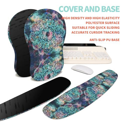 2-in-1 Ergonomic Set, Wave Rise Keyboard Wrist Rest and Massage Bulge Slope Mouse Pad Wrist Support, Cushion Memory Foam Integrated to Relieve Wrist Pain, Galaxy Mandala - color: Galaxy Mandala