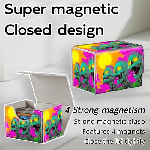 Trading Card Storage Box, Holds 100+ for MTG Cards, PU Leather with Magnetic Closure, Neon Green Zombies in Psychedelic Scene Durable Deck Box for Magic the Gathering, Trading Card Games - color: Neon Green Zombies in Psychedelic Scene