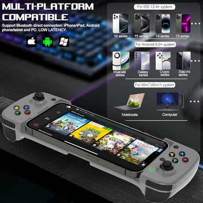 arVin Bluetooth 5.0 Wireless Gaming Controller for iPhone/iPad/iOS/Android/Samsung/PC Gamepad Joystick with Back Button, Analog Triggers, Stretchable, 18 Hours Playtime - color: Grey