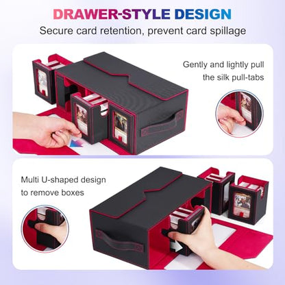 UAONO MTG Commander Deck Box, 6-Deck Modular TCG Deck Case with Dice Tray | Hold 600+ Double-sleeved Cards, Modular Card Deck Box with 35PT Magnetic Card Holder for Magic the Gathering Black Red - color: Black Red