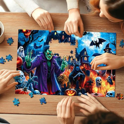 Halloween Spooky Monsters 1000 Piece Jigsaw Puzzle Haunted House Scene with Zombies, Witches, Ghosts and Jack-o-Lanterns, Large Pieces Puzzle Gift for Adults Family 27"x19" - color: Spooky Monsters, size: (27"X19")