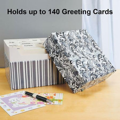 Current Greeting Card Organizer Box | Black Elegance,12 dividers and 24 self-stick labels, Holds 140+ Greeting Cards, Recipe Cards, Photo Collections, and more - color: Black