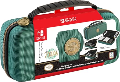 R.D.S. INDUSTRIES, INC. – Game Traveler Deluxe Licensed System Case Designed for Nintendo Switch or OLED, Legend of Zelda Tears of the Kingdom, Green Medium (NNS4000G)