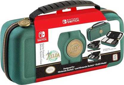R.D.S. INDUSTRIES, INC. – Game Traveler Deluxe Licensed System Case Designed for Nintendo Switch or OLED, Legend of Zelda Tears of the Kingdom, Green Medium (NNS4000G)