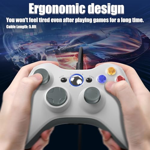 Gamrombo Wired Controller for Xbox 360-2 Pack, Compatible with xbox 360/360 S/360 E, with Dual-Vibration, 2.5mm headphone Jack - color: White