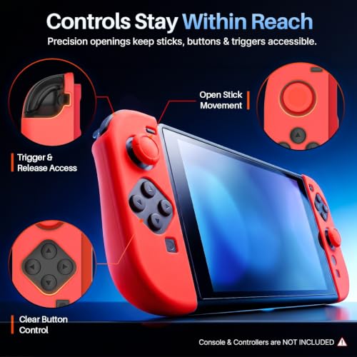 TNP JoyCon Cover for Nintendo Switch 2, Silicone Controller Case, Red | 2-Piece Anti-Slip Skin Set for Left and Right Joy-Con 2 Controllers with Matching Thumb Grip Caps; Controllers Not Included - color: Red