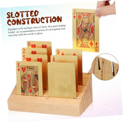 BESPORTBLE Wooden Playing Card Holder Display Stand Rustic Sloped Design for Game Cards Nonslip Base for Stability for and Seniors Compact