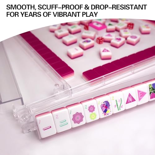 American Mahjong Game Set, Portable Carrying Bag,Acrylic 160 Tiles,Western Mahjong Tiles Set,Complete Ma Jong Set (Rose Red) - color: Rose Red