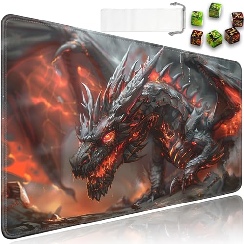 for MTG Playmat + Drawstring Travel Pouch + 6 Dice Counter, for Tabletop Trading Card Game Playmats or Mouse Pad, Anti-Slip Rubber 24 x 14 in, Dragon Fantasy Dark for TCG Playmat (No with Zone) - color: JV-Playmat-6-1-E126