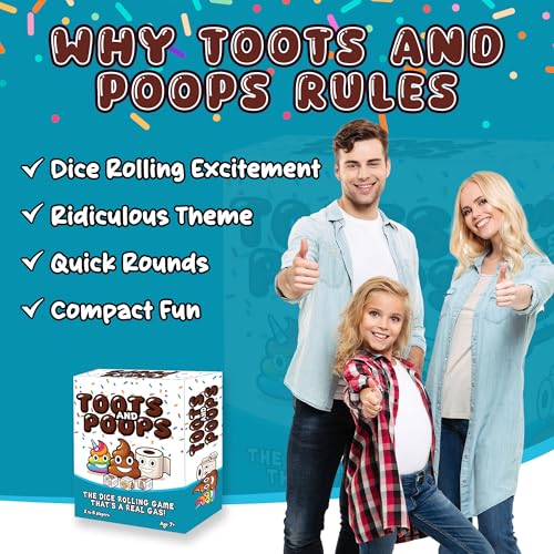 Toots & Poops – Fast-Paced Dice Rolling Game for Teens & Adults, Tabletop Family Games for Game Night Fun, Ideal Party, Camping & Travel Game for Teens & Adults, 2-8 Players Ages 7+