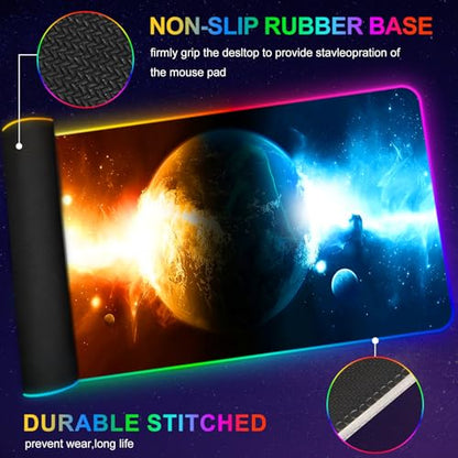 ARTSO RGB Gaming Mouse Pad Large, Extended LED Mouse Mat XXL 35.4x15.7 inch, 14 Lighting Modes, 2 Brightness, Non-Slip Rubber Base Mousepad Waterproof Keyboard Mat,Universe Space Starry Sky - color: Universe Space Starry Sky