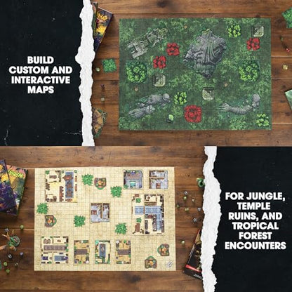 Dungeon Craft Jungles of Dread – Modular Terrain Set for DND & RPG – 100+ Double-Sided Waterproof Map Tiles with 1" Grid - style: Jungles of Dread
