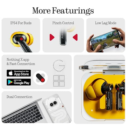 Nothing Ear (a) Wireless Earbuds, 45dB Hybrid Noise Cancelling Earbuds, Hi-Res Audio, Advanced Equaliser, Dual Connect, 6 Mics, 42.5H Playtime Ear Buds Wireless Bluetooth, Yellow - color: Yellow