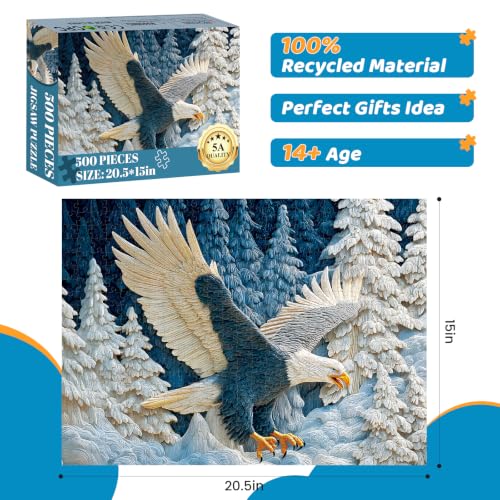 500 Piece Puzzles for Adults, Freedom Eagle Wildlife Puzzle for Teens Adults Seniors, Winter Forest Eagle Hard Jigsaw Puzzle, Nature Scenery Family Activity Great Gift for Family Friends, 20.5 x 15 In - style: Eagle Wildlife