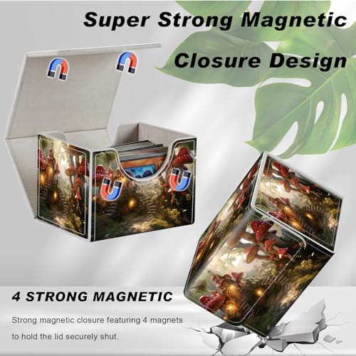 DEGDFSGR Card Game Storage Box for TCG MTG Deck Box Organizer Trading Card Case Commander Deck Box Magnetic Closure Creative Pattern Up to 200 Cards, Enchanting Mushroom Houses - color: Enchanting Mushroom Houses