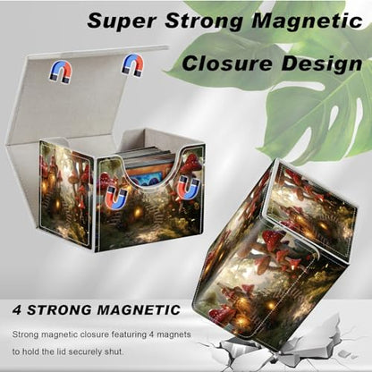 DEGDFSGR Card Game Storage Box for TCG MTG Deck Box Organizer Trading Card Case Commander Deck Box Magnetic Closure Creative Pattern Up to 200 Cards, Enchanting Mushroom Houses - color: Enchanting Mushroom Houses