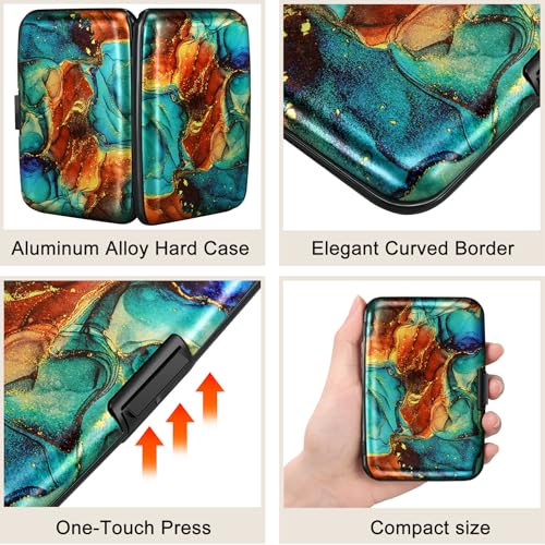 Mini RFID Aluminum Wallet Credit Cards Holder Business Card Case Metal ID Case for Men Women（Blue Brown Marble - color: Blue Brown Marble