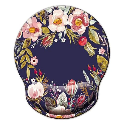 Mouse Pad with Wrist Support, Ergonomic Mouse Pad with Memory Foam Wrist Rest Cushion, Non-Slip Rubber Base Gaming Mice Pad for Home Office Computer Laptop, Flower Wreath - color: Flower wreath