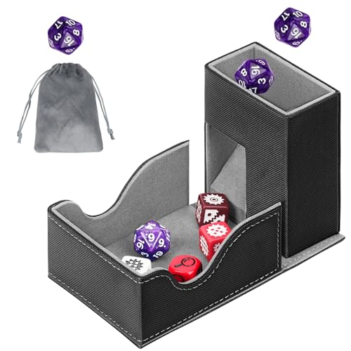 Dice Roller Tower, Magnetic Dice Tray for Rolling, Foldable Leather Dice Organizer Tower Fits for Dungeons & Dragons, MTG DM and Player, Black & Gray - color: Black & Gray, style: Style A