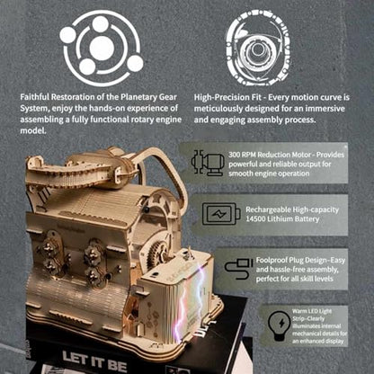3D Wooden Puzzle for Adults, Mechanical Wooden Rotary Engine Model Kit to Build, 270+PCS DIY Assembly Steampunk Puzzle Engine Kit Craft Decor Gift, KIT Version
