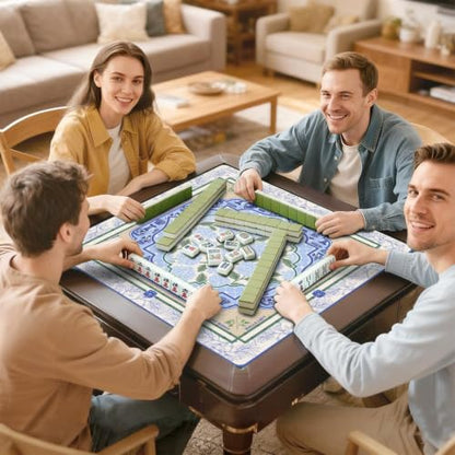 Blue Chinoiserie Mahjong Mat for Table, 31.5 * 31.5in Anti Slip American Mahjong Mats, Noise Reduction, Neoprene Mah Jongg Mat, Mahjong Set Gift for Poker/Card Board Tile Games Table Mats, Floral Vase - color: Blue Flowers