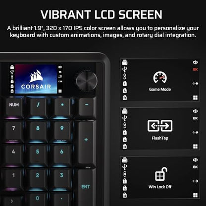 Corsair Vanguard 96 Wired Mechanical Gaming Keyboard – 96% Layout, MLX Fusion Tactile Switches, 8000Hz Polling, LCD Display, Virtual Stream Deck, G-Keys, SOCD Flashtap, QWERTY US – Black - style: Tactile Fusion Switches
