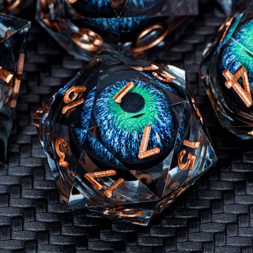 ARUOHHA DND Dragons Eye Dice Liquid Core Blue Green Resin Sharp Edged Dice Set with Gift Box, Compatible with D&D Role Playing Game, Dungeons Polyhedral D and D Dice D20 D12 D10 D8 D6 D4 - color: Yy03-blue Green
