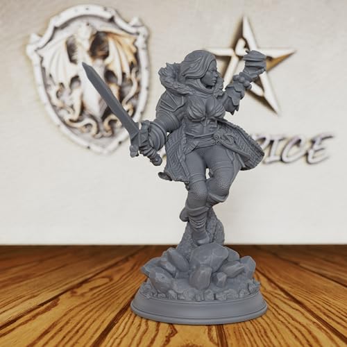 Unpainted Fantasy Minis for TTRPG - 32mm Scale Spellcaster Heroine Minis Figurine for Dungeon Masters & Miniature Game, RPG Accessory Figure - 6cm Halfling Caster (AS521)