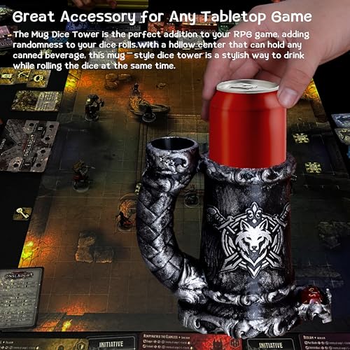 Dice Tower Mug, Dice Rolling Tower, Comes with 7 PCS Dice Set, Suitable for DND Dungeons and Dragons, Tabletop Games, Available As Drink Holder, D&D Gifts, DND Accessories (Black) - color: Black