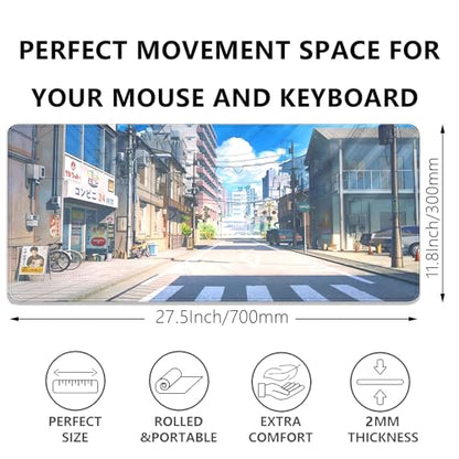 Anime Tokyo Street Japanese Mouse Pad,Large Extended Gaming Mouse Mat with Stitched Edges,Non-Slip Waterproof Rubber Base Desk Mat for Office Work Home Games Desk Pad(27.5X11.8 in) - color: Japanese Street