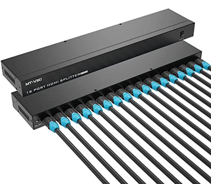 MT-VIKI 4K HDMI Splitter 1 in 16 Out, 16 Ports Powered HDMI Splitter 1x16 Support 3D 4Kx2K Full HD Installable for 1U Rack - size: 1x16 4K30