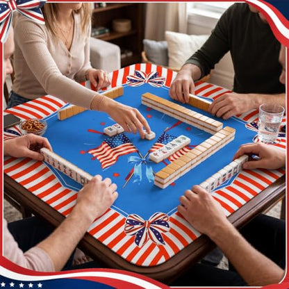 American Flag Mahjong Mat with Rules 31.5" x 31.5" Non-Slip Noise Reduction Gaming Mat with Carrying Bag American Mahjong Table Cover for Poker Board Card Games Dominoes - style: American Flag