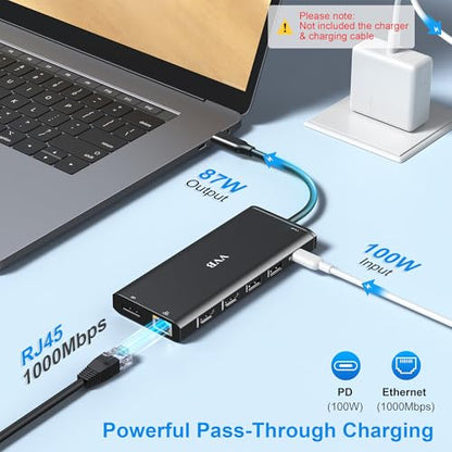 USB C Laptop Docking Station Dual Monitor 14 in 1 USB C Hub Multi Adapter | USB C Dongle Dock 14 in 1 USB C to 2 HDMI 4K+DisplayPort+Ethernet+4USB+2USB C+100W PD Charger+SD/TF for Dell/Lenovo/HP Laptop - color: Black