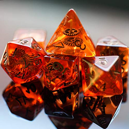 Cusdie DND Dice Set Filled with Gears Polyhedral Dice Sets for Playing DND Dice (Red Copper Gears) - color: Red Copper Gears