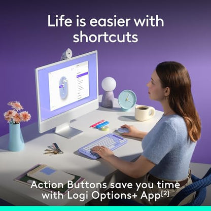 Logitech POP Mouse, Compact and Portable Wireless Bluetooth Mouse - Lilac | Compact, portable, programmable buttons, Easy-Switch between up to 3 devices, for laptop, tablet, PC - color: Lilac