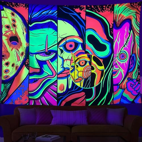 ARTCREATOR Black Light Art Halloween Wall Decor Trippy Blacklight Horror Face Tapestry, UV Reactive Tapestries Glow in The Dark Party Tapestry for Bedroom, Living Room (51" x 59") - color: Horror FaceB, size: 59"L x 51"W