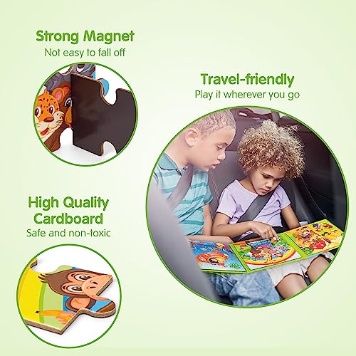 SYNARRY Magnetic Animal Puzzles for Kids Ages 3-5, Travel Animal Toys | 20-Piece Magnetic Travel Puzzle for Kids Ages 4-6, Car Airplane Road Trip Activities, Quiet Toys, Animal Gifts for Kids - style: Animal