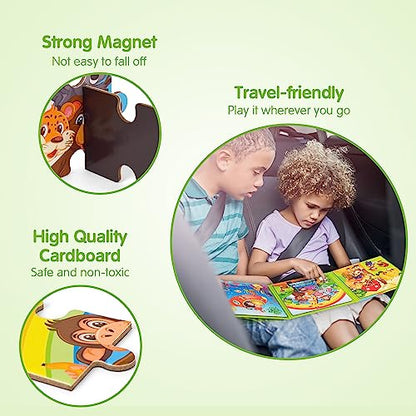 SYNARRY Magnetic Animal Puzzles for Kids Ages 3-5, Travel Animal Toys | 20-Piece Magnetic Travel Puzzle for Kids Ages 4-6, Car Airplane Road Trip Activities, Quiet Toys, Animal Gifts for Kids - style: Animal