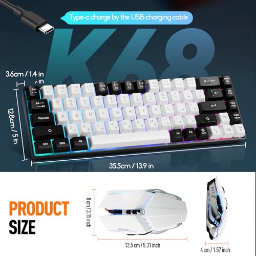 Guiheng Wired 60% Gaming Keyboard and Mouse Combo, Ultra-Compact 61 Keys RGB Backlit Mini Keyboard, Lightweight 3200 DPI Optical, Wired Gaming Set for Windows,PC, MAC PS5 Xbox Gamer(White-Black) - color: White and Black combo