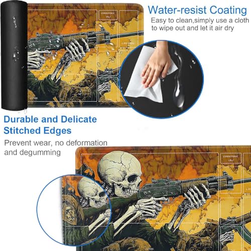 for MTG/TCG Playmat with Zones, 24 x 14 inches Trading Card Playmat with A Storage Bag and 6 Dice, Non-Lip Rubber Bottom Game Desk Mat, Fighting Skeleton - color: Yux-playmats-2-3A-245