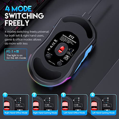 High-Performance Wired Gaming Mouse with Dynamic RGB Lighting, 12800 DPI Adjustable, Multi-Functional Mouse with 10 Customizable Macro Buttons (Black-Red) - color: Black-Red