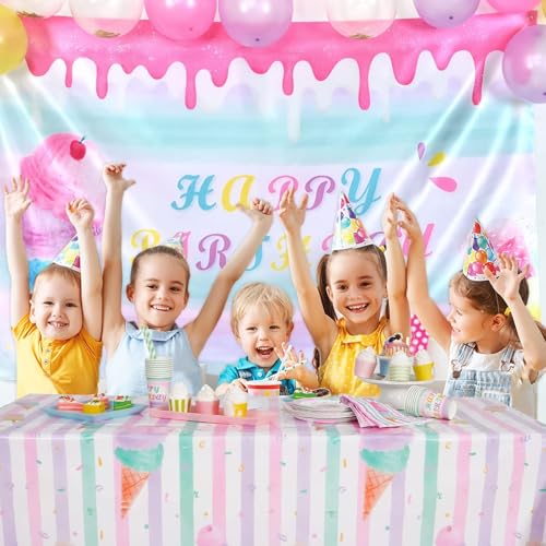 WERNNSAI Ice Cream Tablecloth - 1 Pack 108"x54" Sprinkle Table Cover | Sweet One Birthday Baby Shower Supplies, Summer Popsicle Theme Plastic Table Cloths for Kids Girls - color: Pink