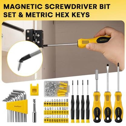 Enventor Tool Set with 1/4 in and 3/8 in Metric Sockets, 231 Pieces | 8-15 MM Wrenches, Quick-release Ratchet for Home Repairs, DIY projects, and Auto Maintenance