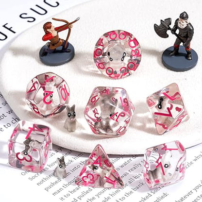 Bunny DND Animal Resin D&D Dice Set, 7pcs Polyhedral Dice (D4, D6, D8, D10, D12, D20, D%) for Dungeons and Dragons, RPG, MTG, Role Playing Games - color: Bunny