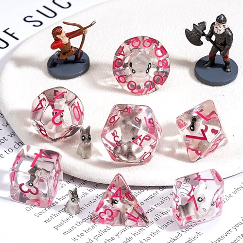Bunny DND Animal Resin D&D Dice Set, 7pcs Polyhedral Dice (D4, D6, D8, D10, D12, D20, D%) for Dungeons and Dragons, RPG, MTG, Role Playing Games - color: Bunny