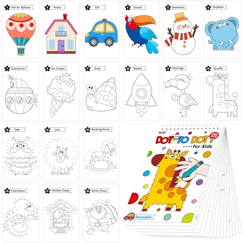 Do-to-Dot Game Pad, 30 Reusable & Erasable Number Connecting Games, Dry Erase Animal/Castle/Ship Dot to Dot Workbook for Kids, Educational Toy for Road Trip, Airplane & Car Travel Activities - style: Do-to-Dot Game Pad